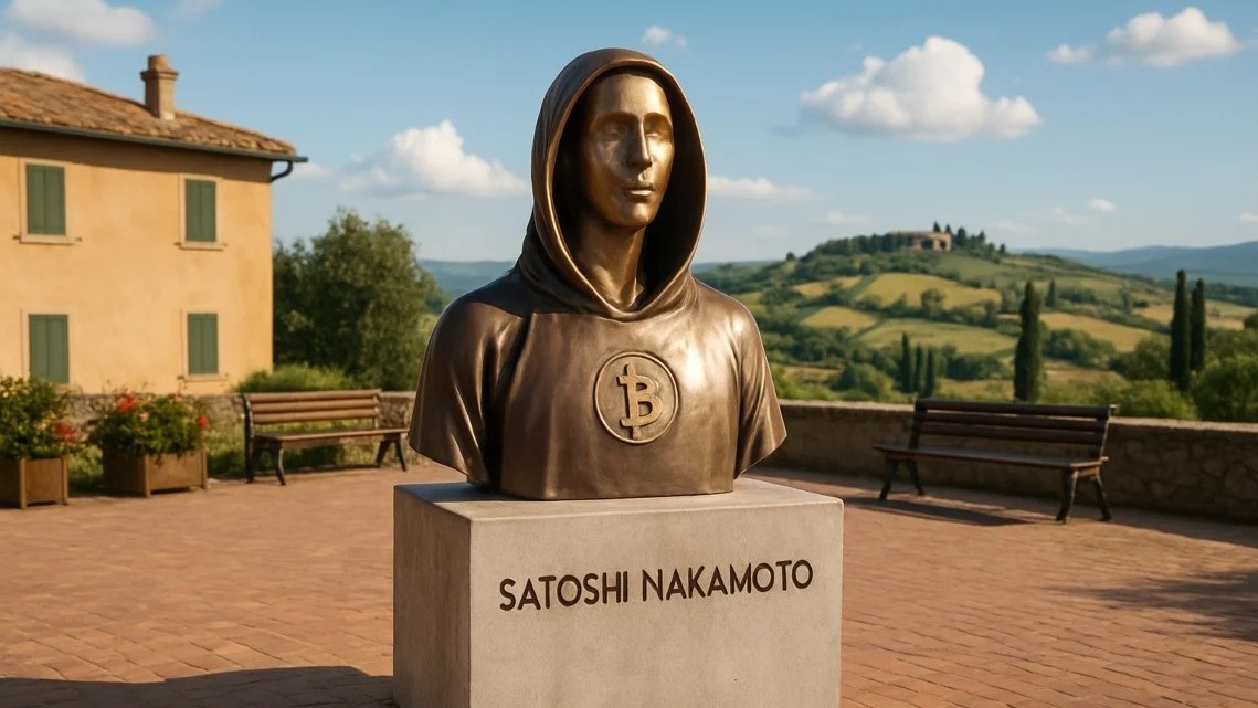 Satoshi Nakamoto szobor Olaszország